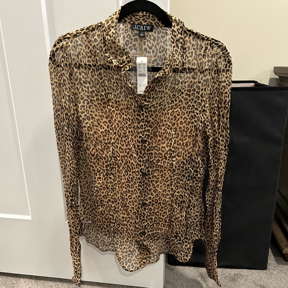 JCrew NWT Sheer leopard-print shirt in crinkle chiffon size 8